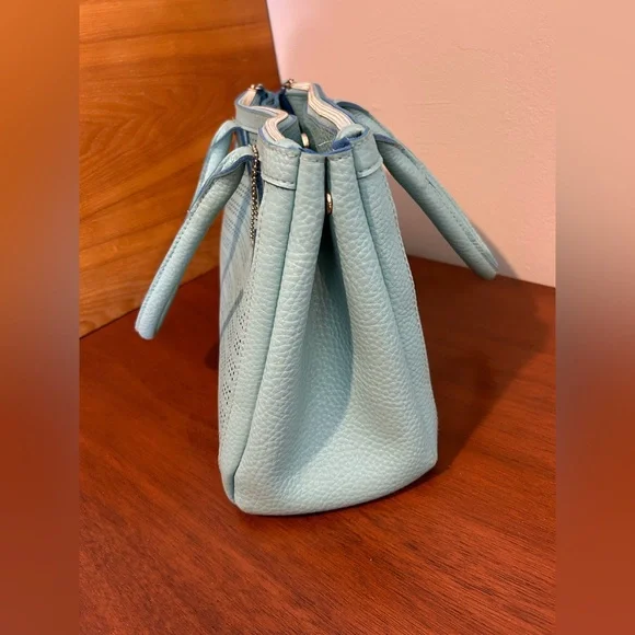 Robin’s Egg Blue Clarks Bag with Cutouts and Zipper Pockets - Picture 4 of 12